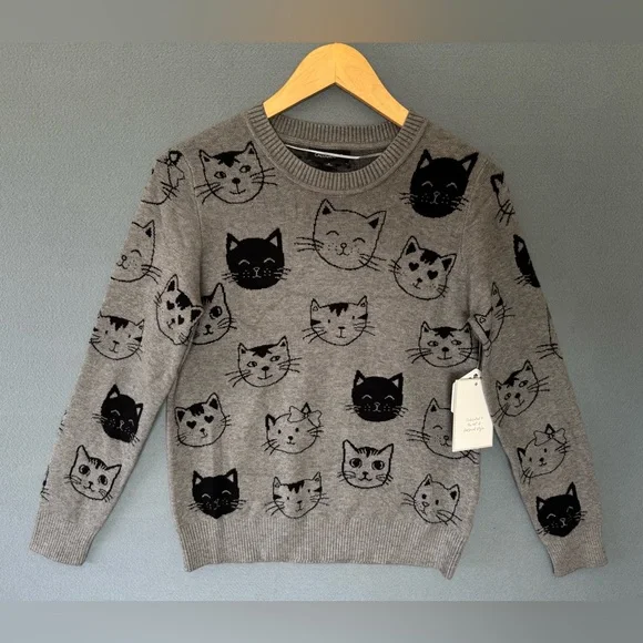 Anthropologie Calligraphie Gray Cat Print Sweater Women’s Small NWT - Picture 6 of 9
